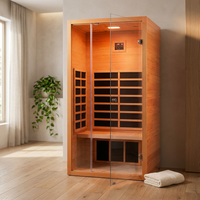 1 Person Extendable FAR Infrared Sauna for Home, Hemlock Wood Low EMF 6 Carbon Heaters Indoor Saunas with LED Lights, Bluetooth Speaker, Digital Control Panel, and Seating Bench — Studio Shot