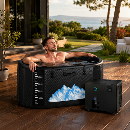 XXL Cold Plunge Tub for Athletes, Compatible with Water Chillers, 195 Gallon Inflatable Cold Plunge with Insulated Lid, Portable Ice Plunge Bathtub for Adult, Ice Tub Outdoor for Cold Water Therapy(C)