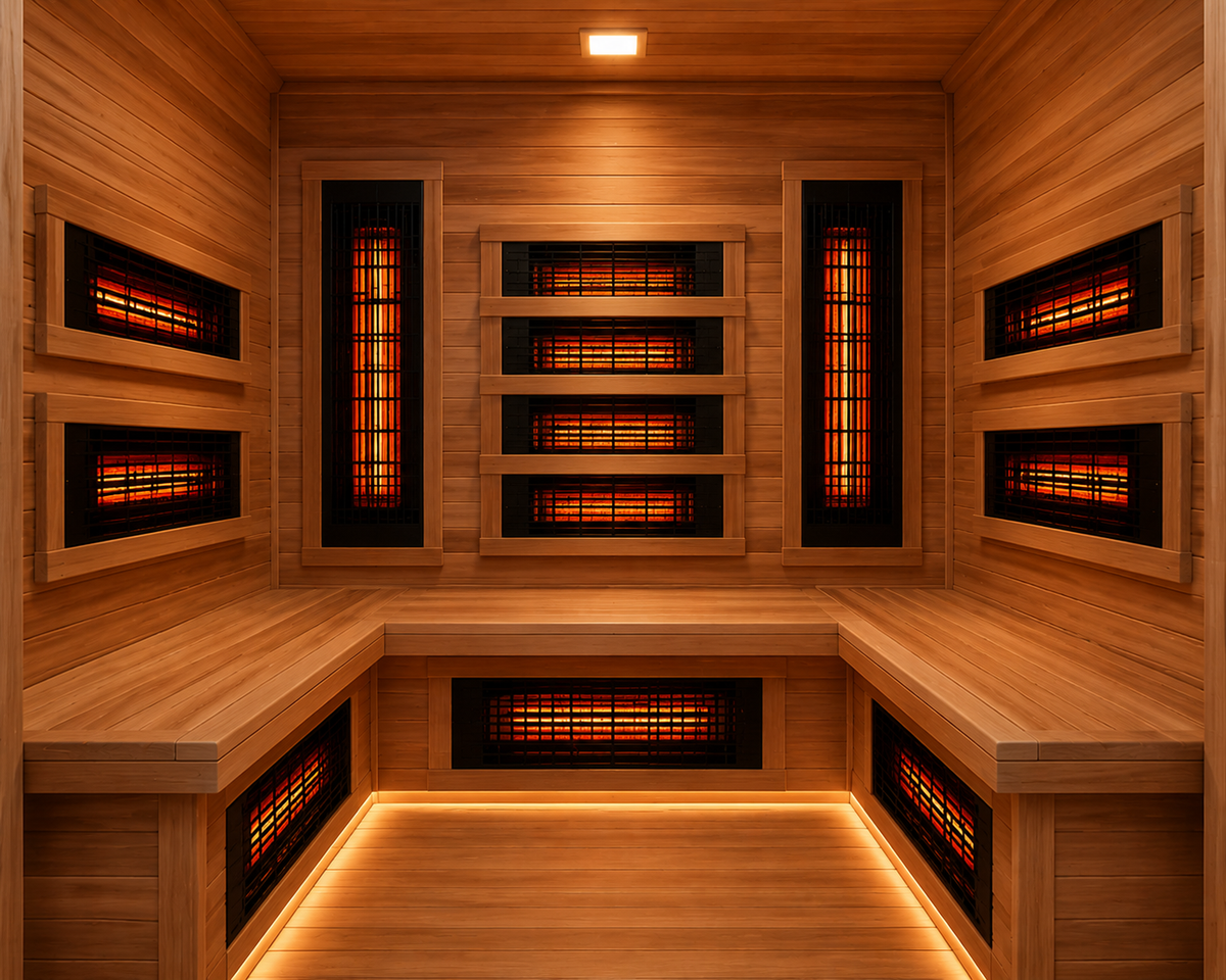 Spacious 4-person interior with cedar benches