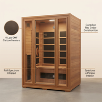 Infrared Sauna Built to Accommodate 4 People, Canadian Red Cedar, 9 Low-EMF Carbon Heaters, Full-Spectrum — infographic
